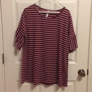 Tickled Teal cranberry & white striped shirt-NWOT